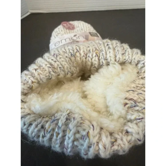 Lemon Womens L/XL Cream New Faux Fur Lined Non-Slip Marled Knit Slipper Socks - Picture 6 of 6